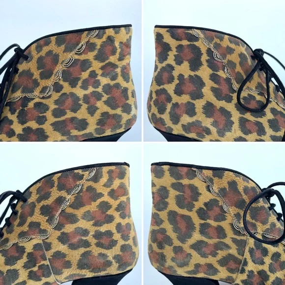 Vintage Leopard Print Suede Lace Up Ankle Booties - Picture 11 of 16